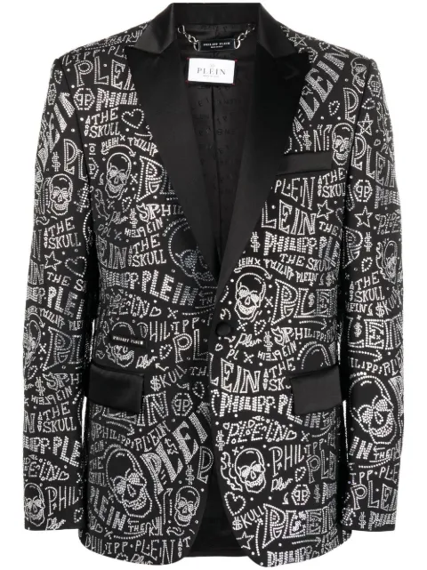 Philipp Plein velvet blazer lord fit Skull and Plein with crystals Black AABCMRF1603PTE086N