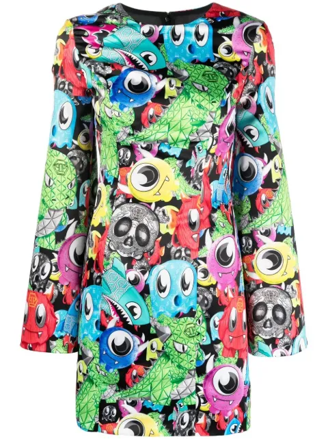 Philipp Plein graphic-print long-sleeve dress Black AABCWRG2369PTE003N