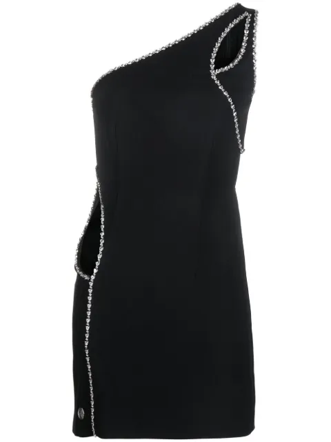Philipp Plein crystal embellished asymmetrical mini dress Black AABCWRG2376PTE003N