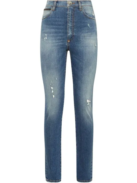 Philipp Plein high-rise skinny ripped-detail jeans Blue AABCWDT2115PDE004N