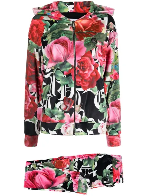 Philipp Plein floral-print tracksuit set Red AABCWJJ0106PTE003N