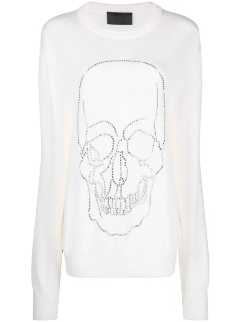 Philipp Plein studded-skull cashmere pullover Neutrals AABCWKO0513PKN002N