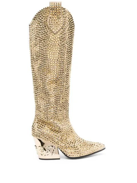Philipp Plein Strass CowBoy calf-length boots Gold AABSWSE0625PLE010N