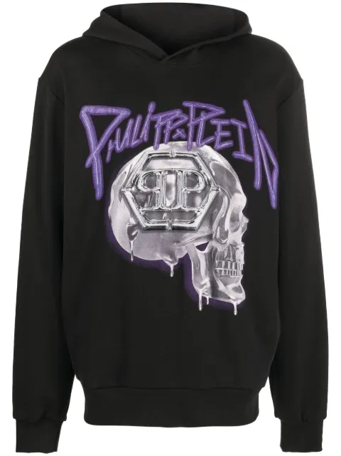 Philipp Plein skull-print cotton hoodie Black AABCMJB2856PJO002N