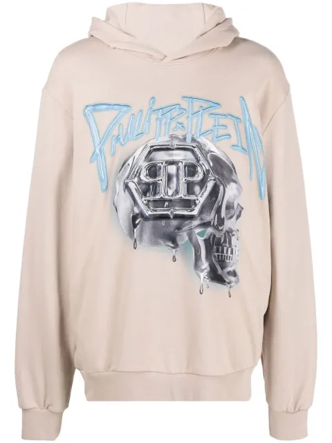 Philipp Plein skull-print long-sleeve hoodie Neutrals AABCMJB2856PJO002N
