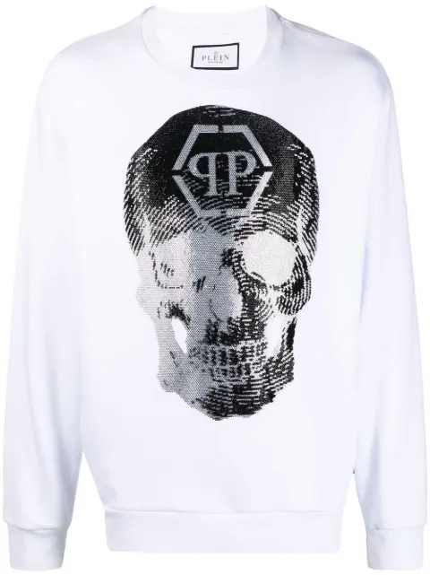 Philipp Plein skull logo-print crew-neck sweatshirt White AABCMJO0958PJO002N
