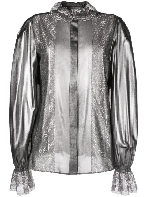 Alberta Ferretti laminated-finish lace shirt Grey A02225128