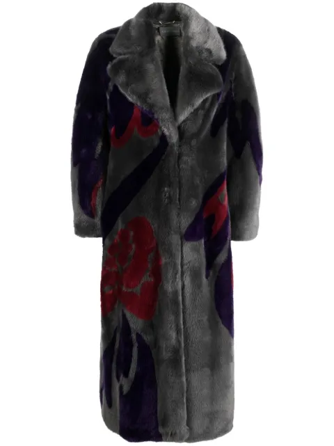 Alberta Ferretti abstract-print faux-fur coat Grey A06175137