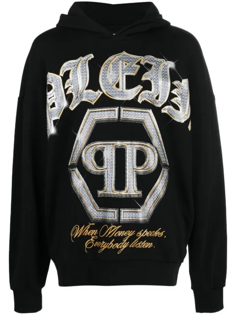 Philipp Plein logo-print cotton hoodie Black AABCMJB2861PJO002N