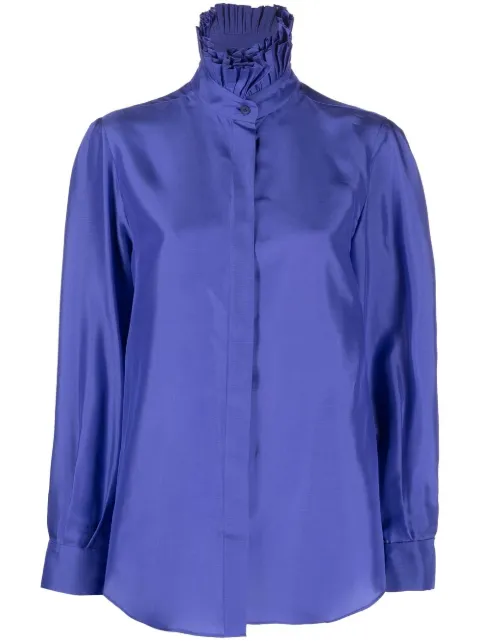 Alberta Ferretti ruffle-collar silk shirt Blue A02235119