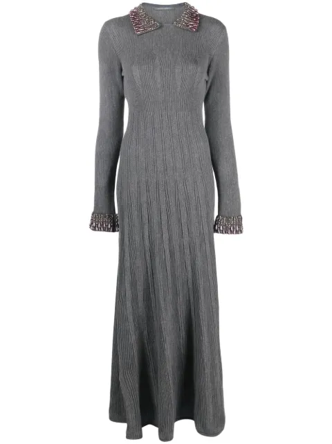 Alberta Ferretti crystal-embellished knitted dress Grey V04885100