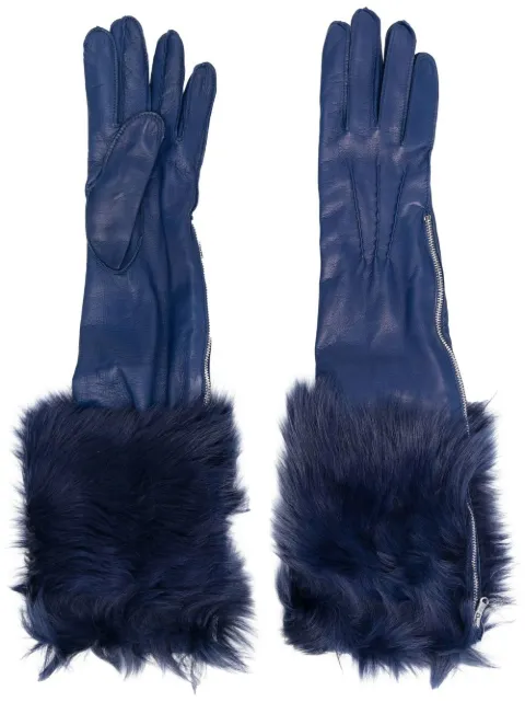 Alberta Ferretti shearling-trim leather gloves Blue A35035193