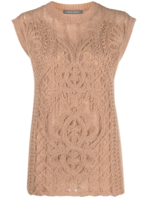 Alberta Ferretti cable-knit crew neck vest Neutrals A08815105