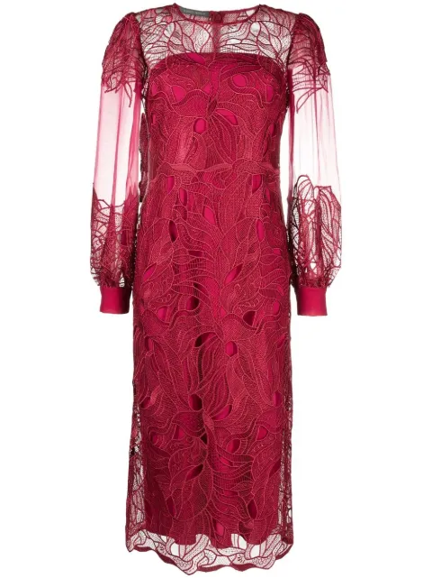 Alberta Ferretti lace-overlay midi dress Red A04676650