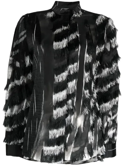 Alberta Ferretti fringe-detail semi-sheer blouse Black AEF222U02246648