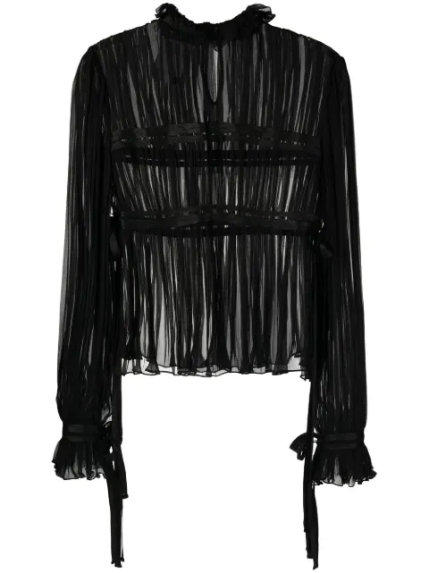 Alberta Ferretti ruffle-trim sheer blouse Black V02196614