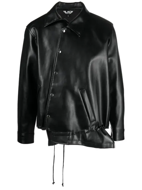 Black Comme Des Garçons asymmetric-hem artificial leather jacket Black 1IJ014