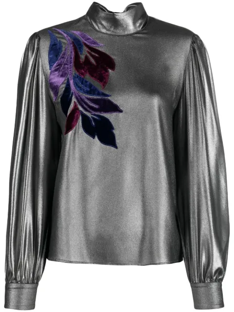 Alberta Ferretti leaf-pattern metallic-finish blouse Grey AEF222M02245128
