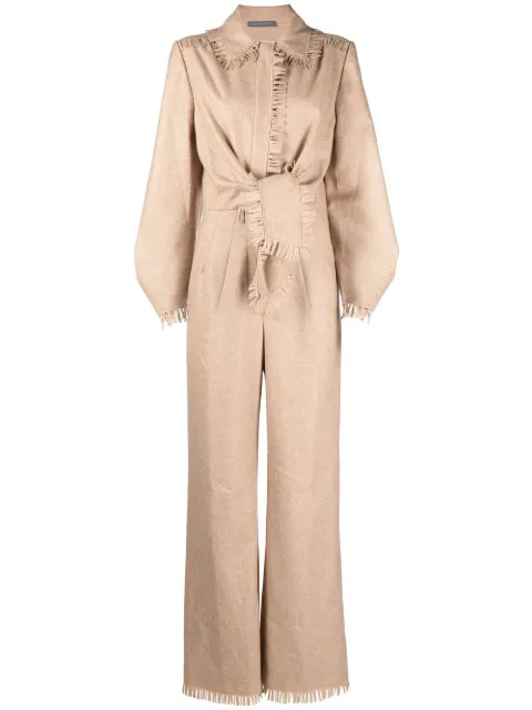 Alberta Ferretti fringed-detail tied-waist jumpsuit Neutrals A04085122