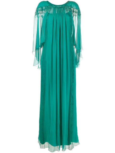 Alberta Ferretti lace-panel draped evening dress Green AEF222U04246614