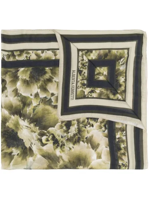 Alberta Ferretti floral-print knitted scarf Green A33076667
