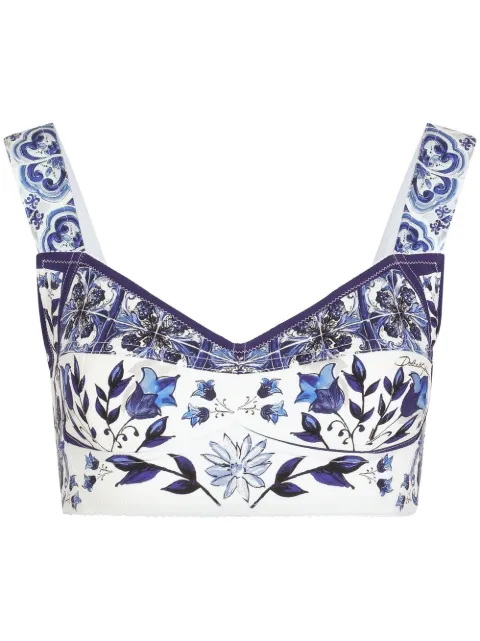 Dolce & Gabbana Maiolica-print cropped top Blue F7Y28THPAB7