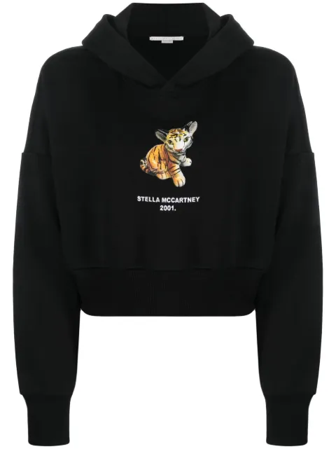 Stella McCartney tiger-print cropped hoodie Black 6J00513SPW68
