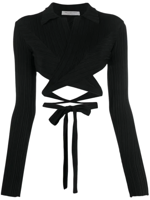 Philosophy Di Lorenzo Serafini plissé wrap-around cropped shirt Black A09092107