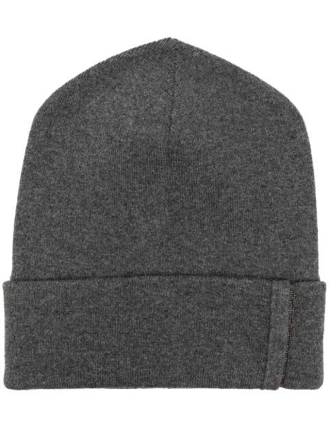 Brunello Cucinelli beaded ribbed cashmere beanie Grey M12163199C079