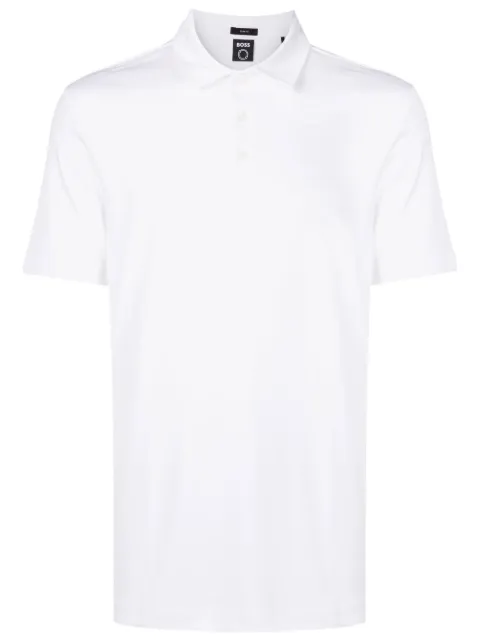 BOSS logo-print organic cotton polo shirt White 50471335