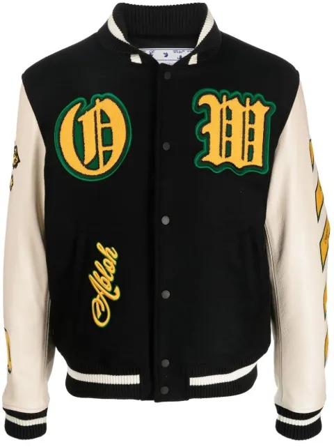 Off-White logo-patch varsity jacket Black OMJA059F22LEA0011018