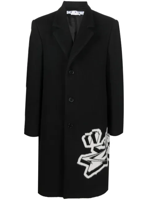 Off-White intarsia-graffiti logo single-breasted coat Black OMER071F22FAB0011001