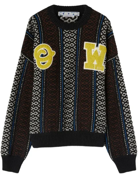 Off-White intarsia-knit logo-embellished jumper Blue OMHE123F22KNI0014818