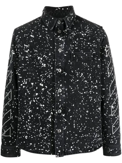 Off-White Diag-stripe paint-splatter denim shirt Black OMYD027F22DEN0011001