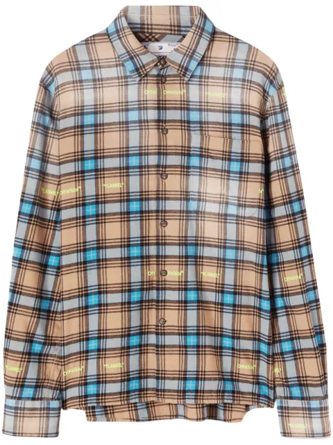 Off-White check-print long-sleeve shirt Brown OMGA244F22FAB0016200