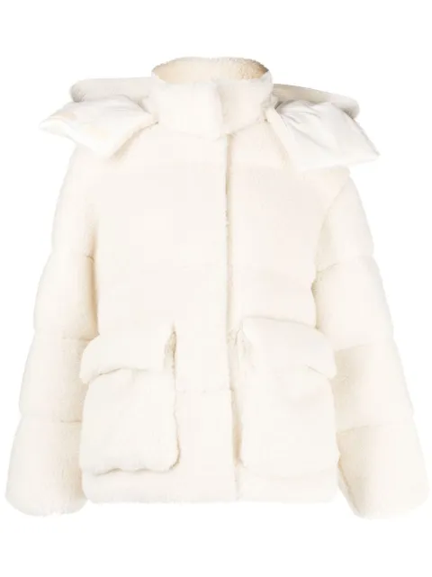 Off-White Arrows fleece-texture puffer jacket Neutrals OWED003F22FAB0021717