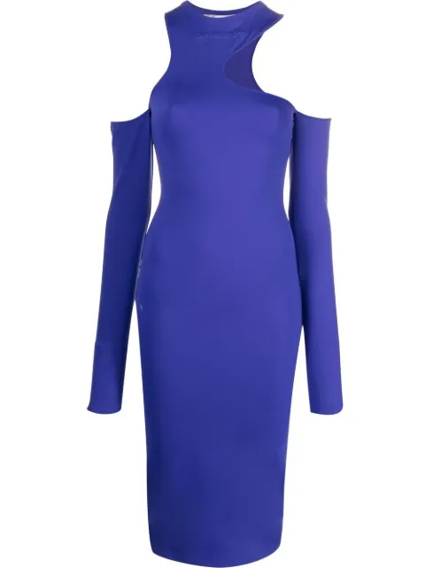 Off-White asymmetric long-sleeve midi dress Purple OWDB402F22JER0013737