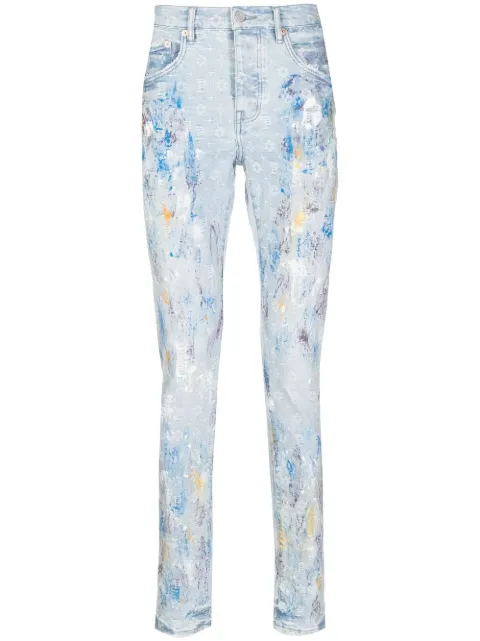 Purple Brand paint-splattered slim jeans Blue P001LBPJ222