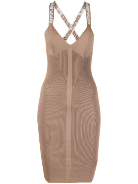 Off-White logo strap bodycon dress Brown OWHI022F22KNI0011700