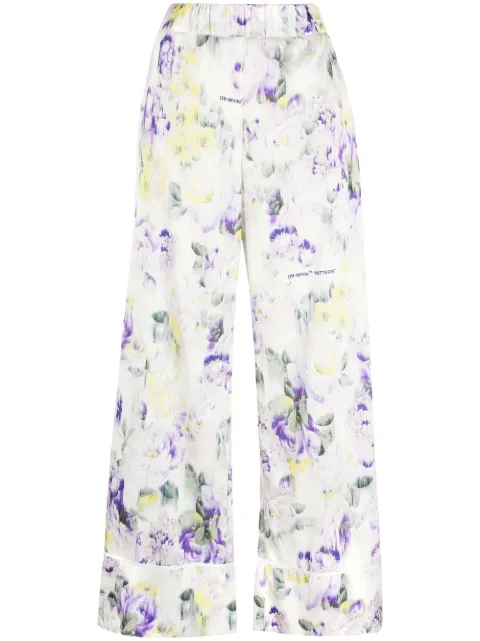 Off-White floral-print palazzo pants Green OWCA125F22FAB0035084