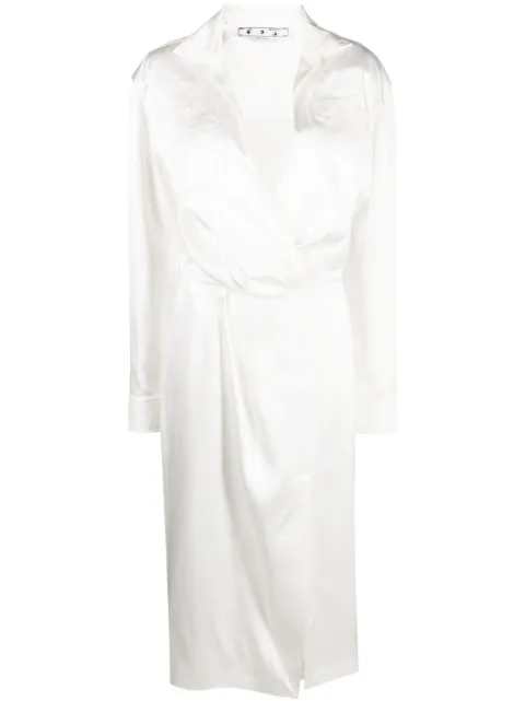 Off-White twist-front satin shirt midi dress White OWDB398F22FAB0020100