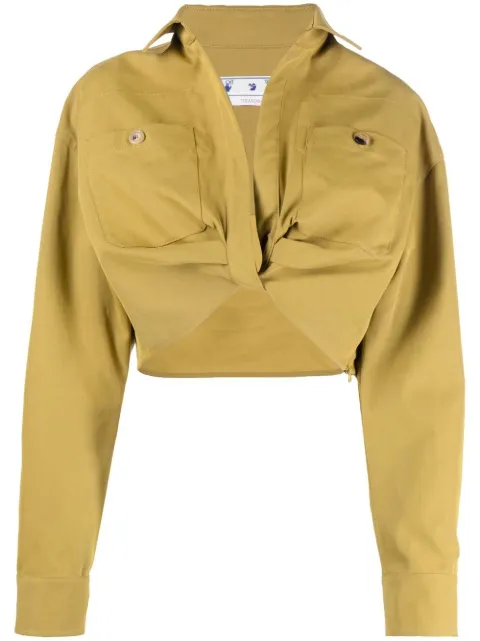 Off-White twist-front cropped cargo shirt Green OWGA118F22FAB0035700