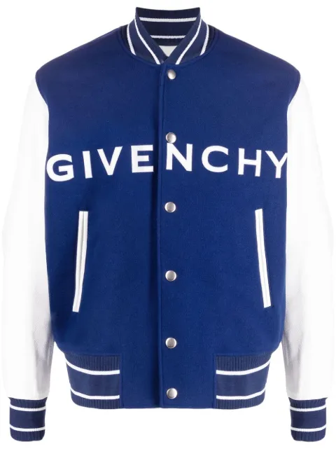 Givenchy logo-detail leather-sleeve varsity jacket Blue BM00XY6Y16