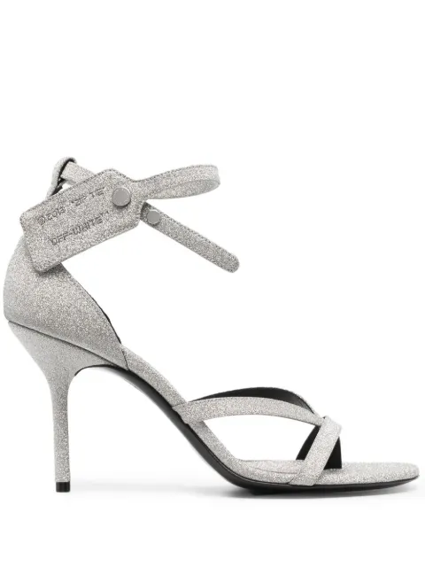 Off-White zip-tie glittered leather sandals Silver OWIH028F22LEA0027272