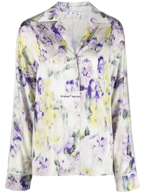 Off-White Chine Satin floral-print shirt Green OWGA099F22FAB0035084