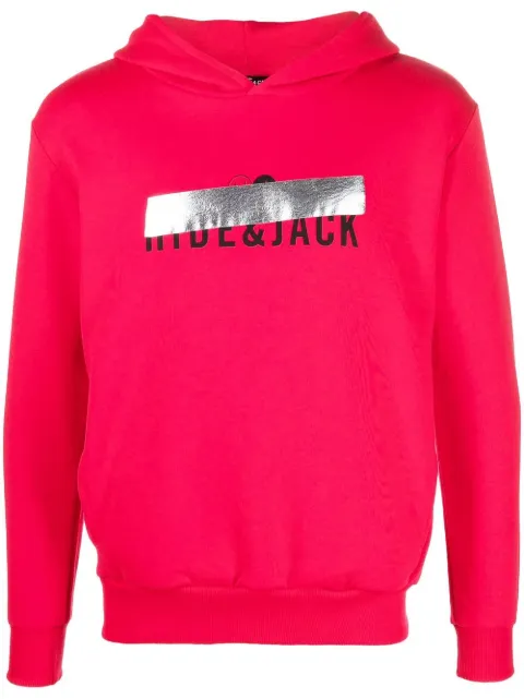 Hide&Jack taped-logo cotton hoodie Red HOODYRED