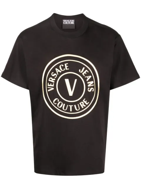 Versace Jeans Couture logo-print crew neck T-shirt Black 73GAHT05CJ00T