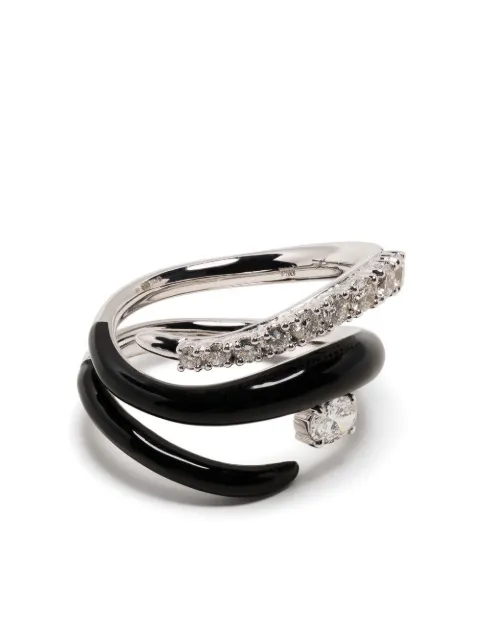 Nikos Koulis 18kt white gold diamond and enamel ring Silver NR4085