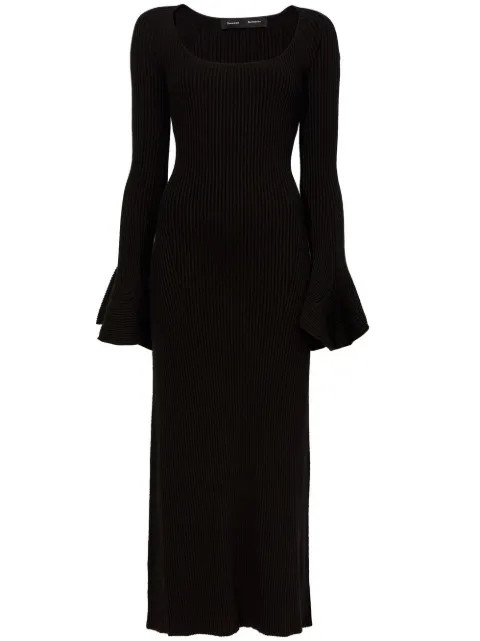 Proenza Schouler ribbed-knit flute-sleeved dress Black R2317048KY277
