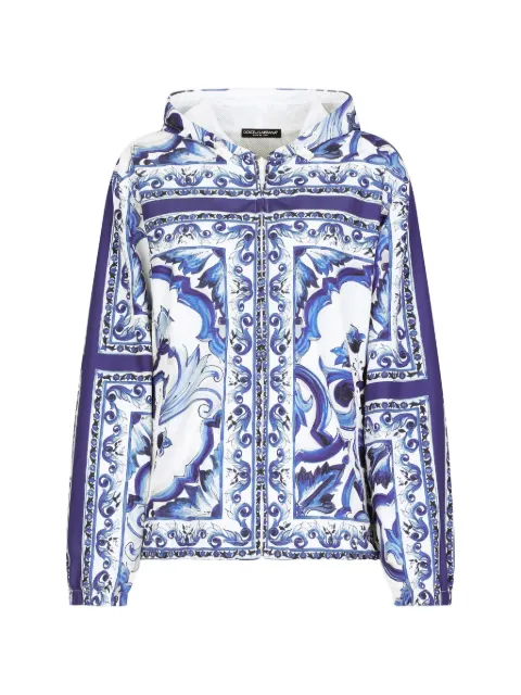 Dolce & Gabbana Majolica-print hooded windbreaker White F9O18TGDAZW